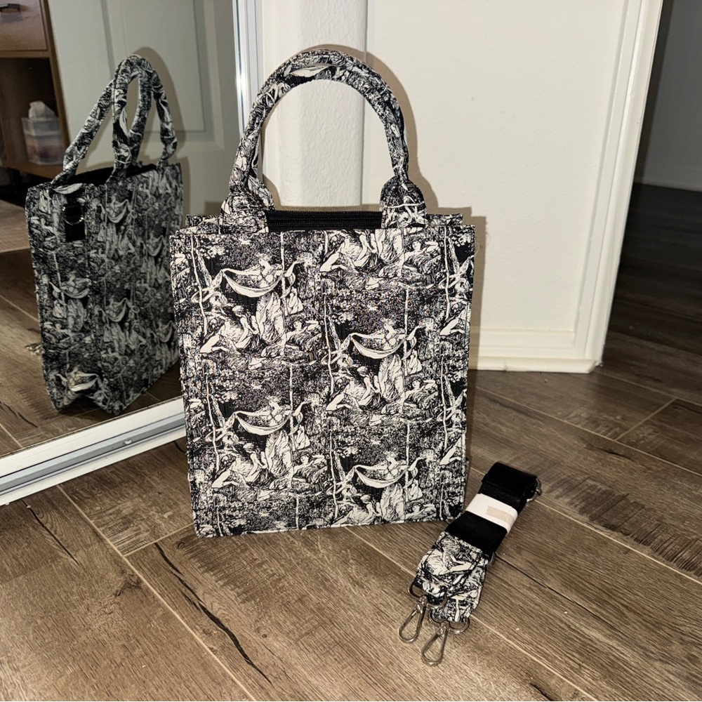 Reserved Black and White Crossbody Bag with Bold Pattern